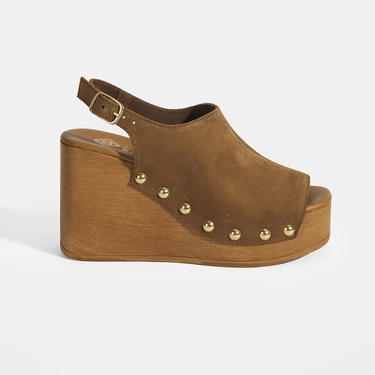  Kadın Taba Ayarlanabilir Toka Detaylı Süet Dolgu Topuklu Sandalet