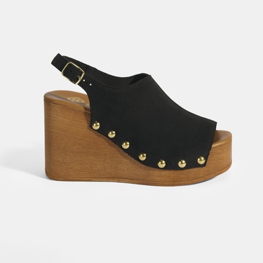  Kadın Siyah Ayarlanabilir Toka Detaylı Süet Dolgu Topuklu Sandalet