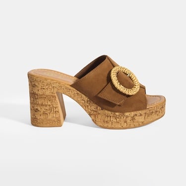  Kadın Taba Ayarlanabilir Toka Detaylı Süet Topuklu Terlik