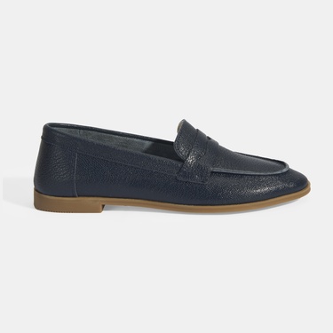  Kadın Lacivert Slip-On Deri Loafer
