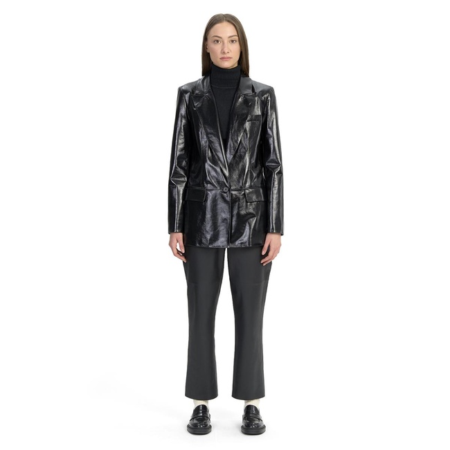  Minira Siyah Deri Blazer Ceket