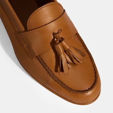  Kadın Taba Püskül Detaylı Slip-On Deri Loafer