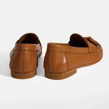  Kadın Taba Püskül Detaylı Slip-On Deri Loafer