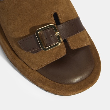  Kadın Kahve Süet Tokalı Sandalet