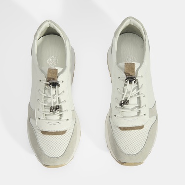  Kadın Beyaz Bağcıklı Deri Detaylı Spor Ayakkabı