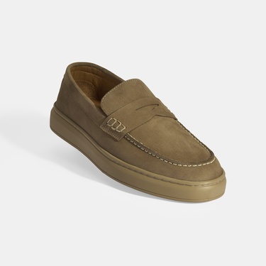  Erkek Bej Slip-On Nubuk Deri Loafer