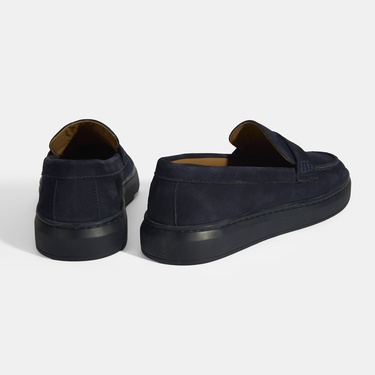  Erkek Lacivert Slip-On Nubuk Deri Loafer