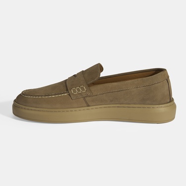  Erkek Bej Slip-On Nubuk Deri Loafer