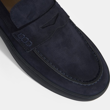  Erkek Lacivert Slip-On Nubuk Deri Loafer