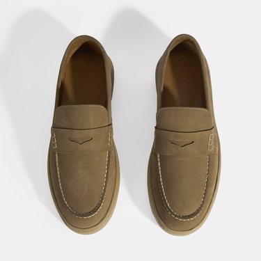  Erkek Bej Slip-On Nubuk Deri Loafer