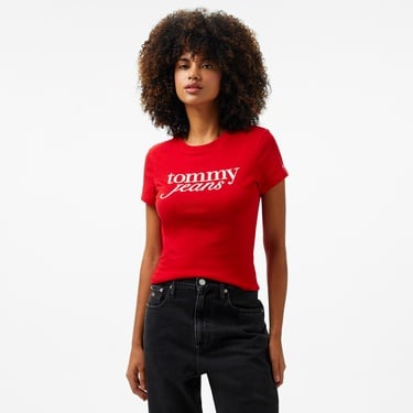  Tommy Jeans Slim Essential Logo Ext Kadın Kırmızı T-Shirt