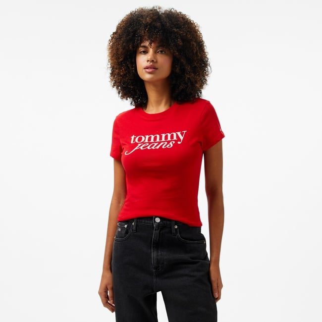  Tommy Jeans Slim Essential Logo Ext Kadın Kırmızı T-Shirt