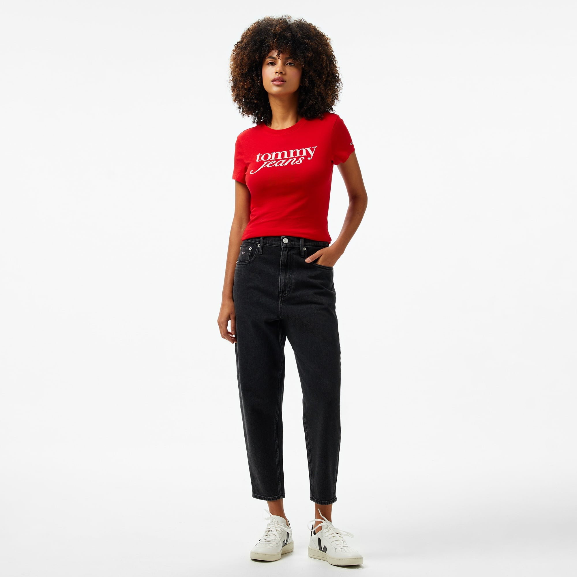 Tommy Jeans Slim Essential Logo Ext Kadın Kırmızı T-Shirt