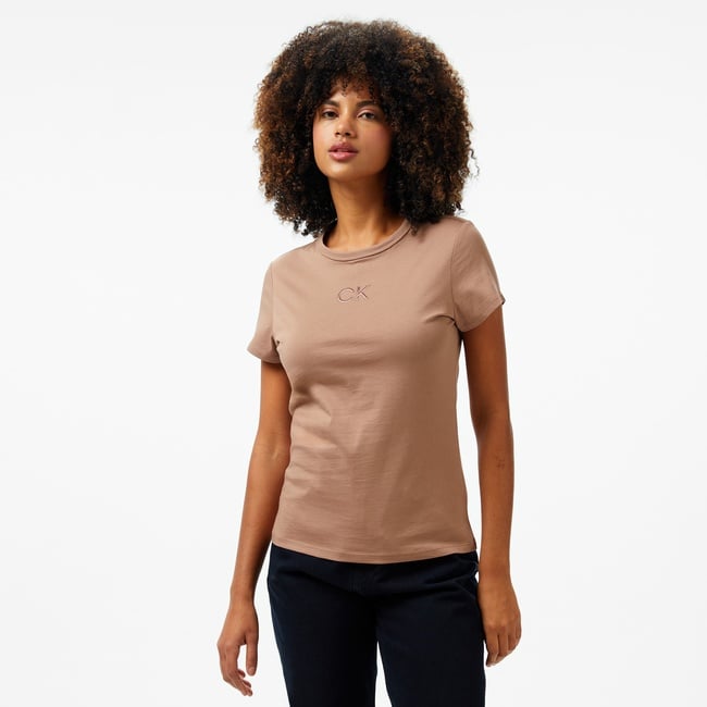  Calvin Klein Slim Kadın Kahverengi T-Shirt