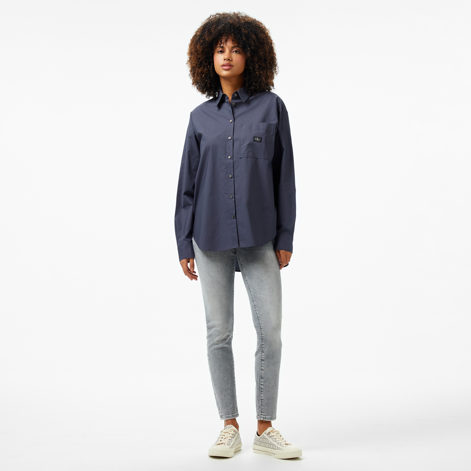 Calvin Klein Woven Label Relaxed Kadın Gri Gömlek