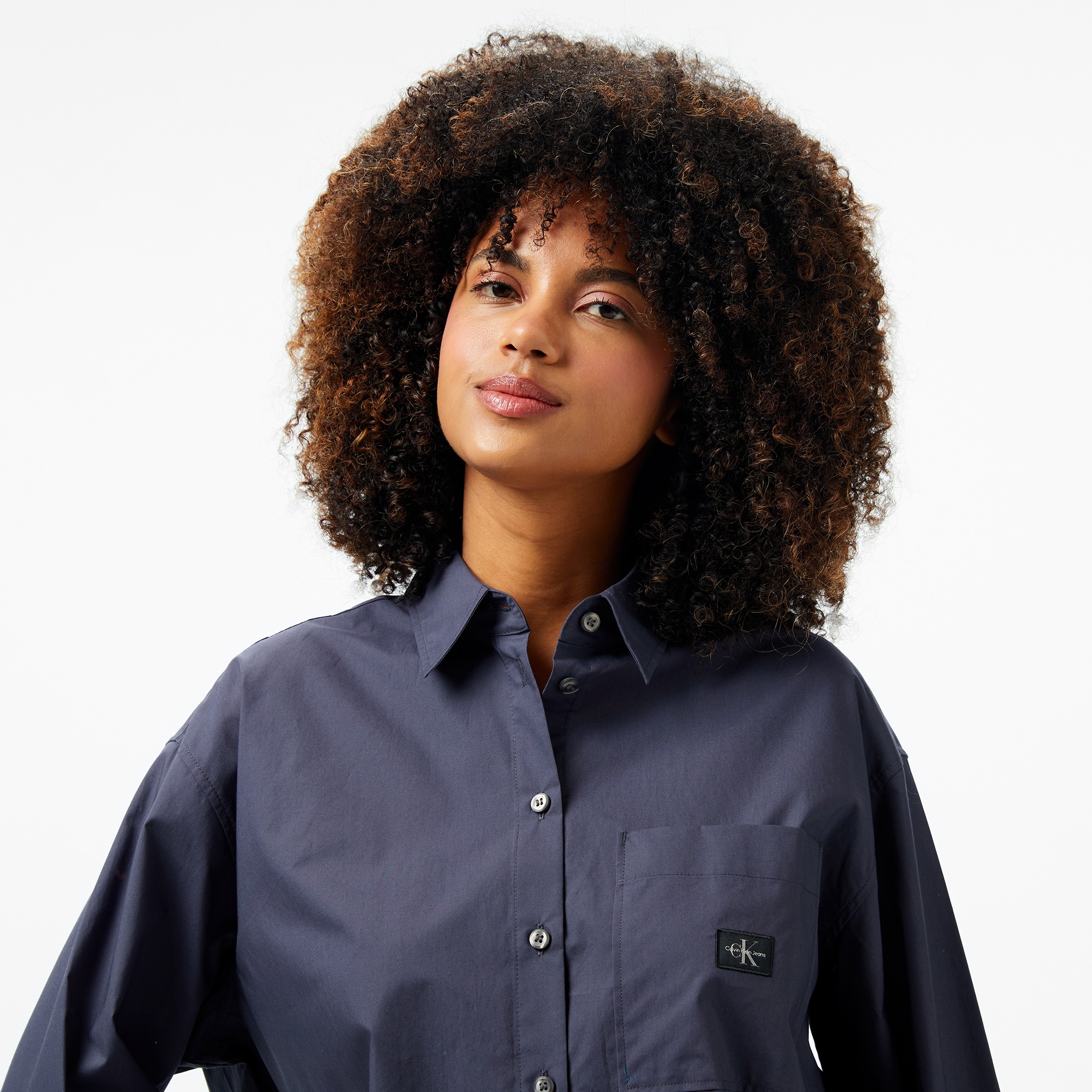 Calvin Klein Woven Label Relaxed Kadın Gri Gömlek