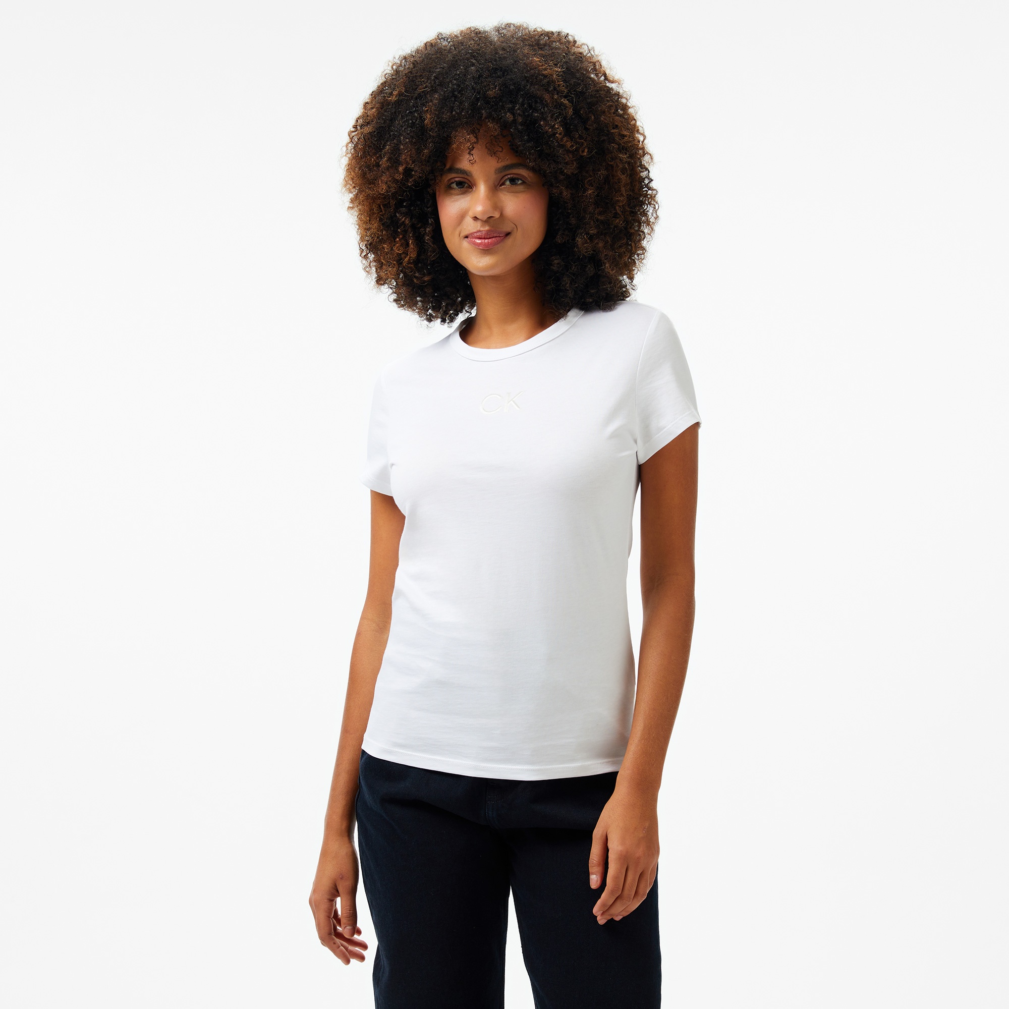 Calvin Klein Satin Slim Kadın Beyaz T-Shirt
