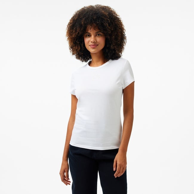  Calvin Klein Satin Slim Kadın Beyaz T-Shirt