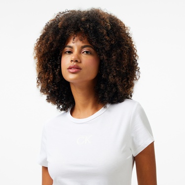  Calvin Klein Satin Slim Kadın Beyaz T-Shirt