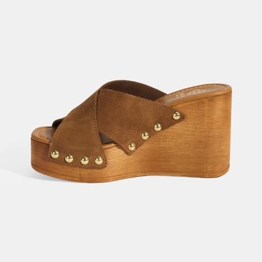  Kadın Taba Zımba Detaylı Süet Dolgu Topuklu Terlik