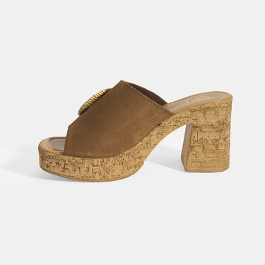  Kadın Taba Ayarlanabilir Toka Detaylı Süet Topuklu Terlik