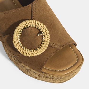  Kadın Taba Ayarlanabilir Toka Detaylı Süet Topuklu Terlik