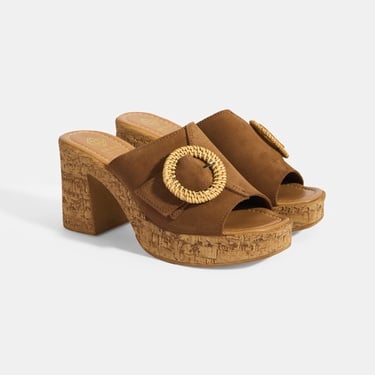  Kadın Taba Ayarlanabilir Toka Detaylı Süet Topuklu Terlik