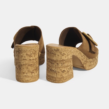  Kadın Taba Ayarlanabilir Toka Detaylı Süet Topuklu Terlik