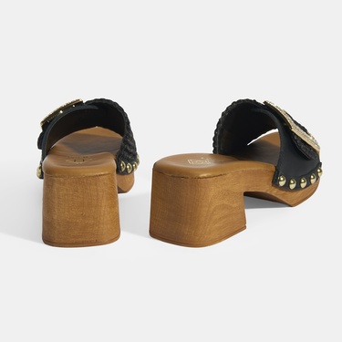  Kadın Siyah Ayarlanabilir Toka Detaylı Topuklu Terlik