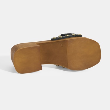  Kadın Siyah Ayarlanabilir Toka Detaylı Topuklu Terlik