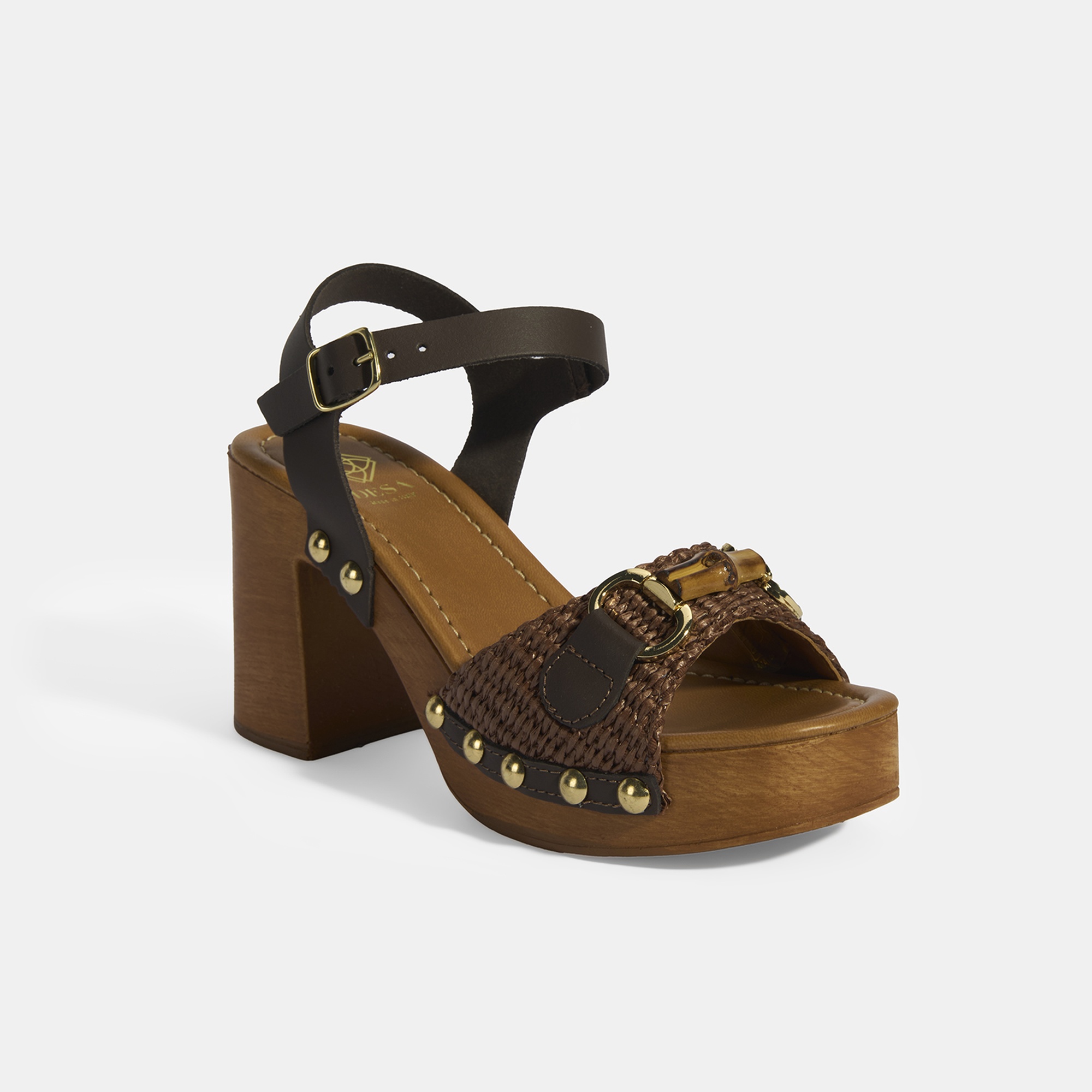 Kadın Kahve Tokalı Aksesuarlı Detaylı Topuklu Sandalet