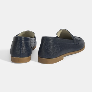  Kadın Lacivert Slip-On Deri Loafer