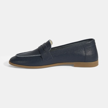  Kadın Lacivert Slip-On Deri Loafer
