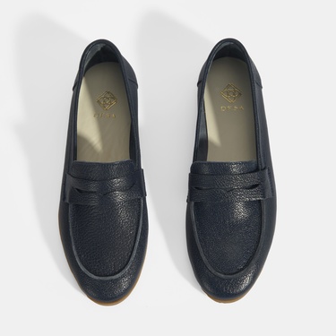  Kadın Lacivert Slip-On Deri Loafer