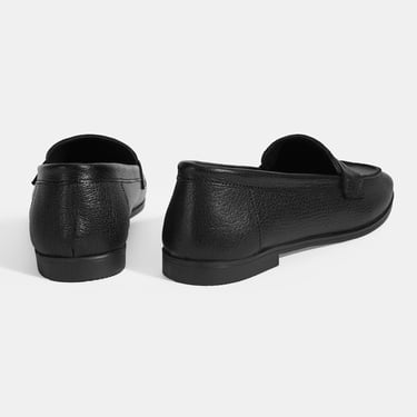 Kadın Siyah Slip-On Deri Loafer