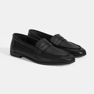  Kadın Siyah Slip-On Deri Loafer