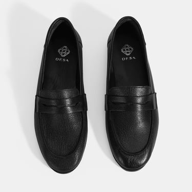  Kadın Siyah Slip-On Deri Loafer