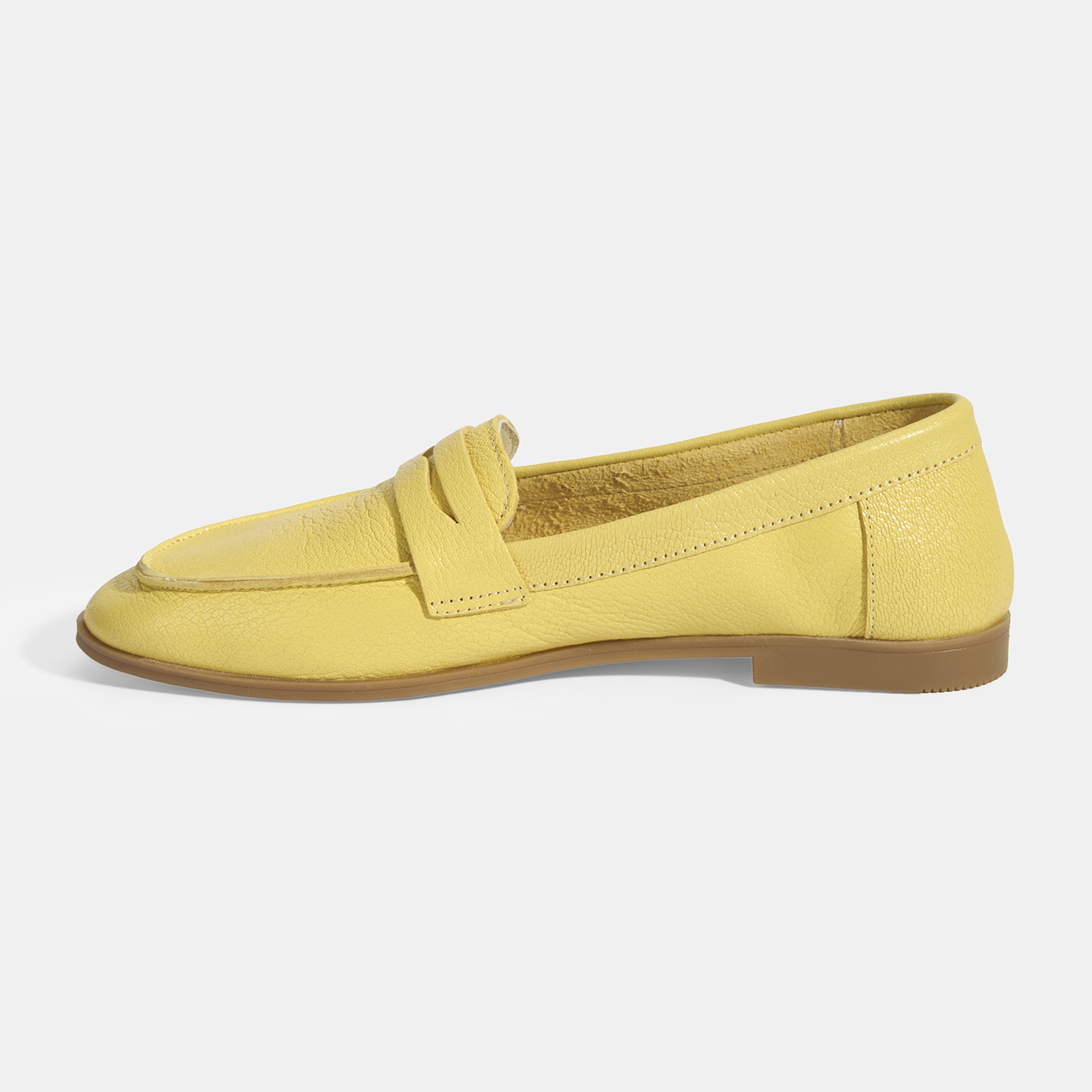 Kadın Sarı Slip-On Deri Loafer