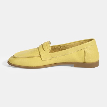  Kadın Sarı Slip-On Deri Loafer