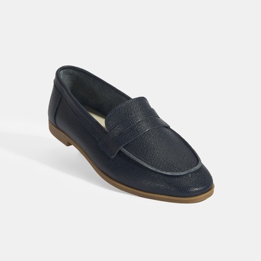  Kadın Lacivert Slip-On Deri Loafer