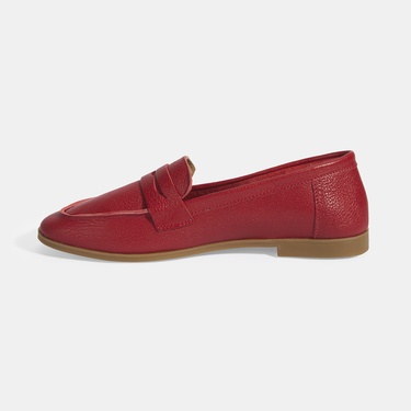  Kadın Kırmızı Slip-On Deri Loafer