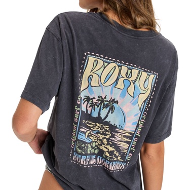  Roxy Sunnyoversize Optic Wash Kadın Siyah Tişört