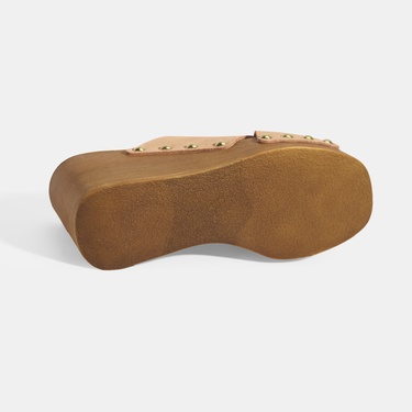  Kadın Pudra Zımba Detaylı Süet Dolgu Topuklu Terlik