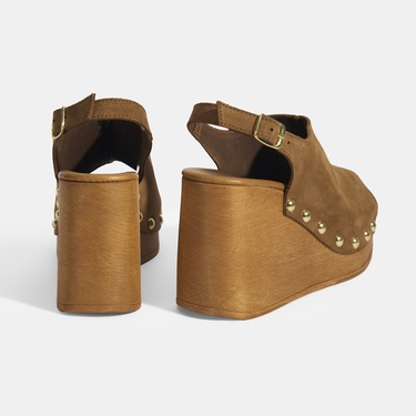  Kadın Taba Ayarlanabilir Toka Detaylı Süet Dolgu Topuklu Sandalet