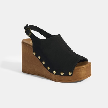  Kadın Siyah Ayarlanabilir Toka Detaylı Süet Dolgu Topuklu Sandalet