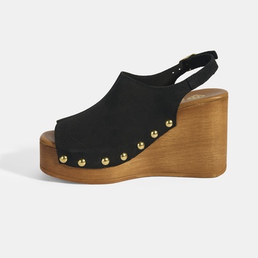  Kadın Siyah Ayarlanabilir Toka Detaylı Süet Dolgu Topuklu Sandalet