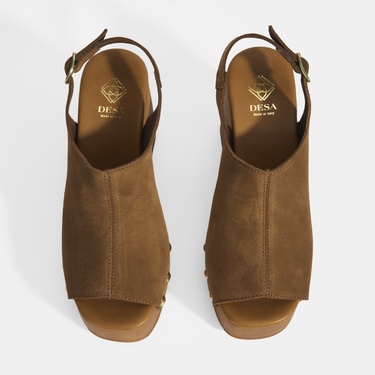  Kadın Taba Ayarlanabilir Toka Detaylı Süet Dolgu Topuklu Sandalet