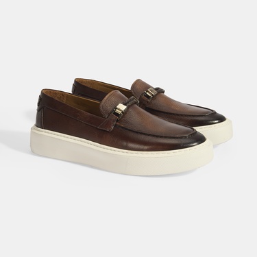  Erkek Taba Toka Aksesuarlı Deri Loafer