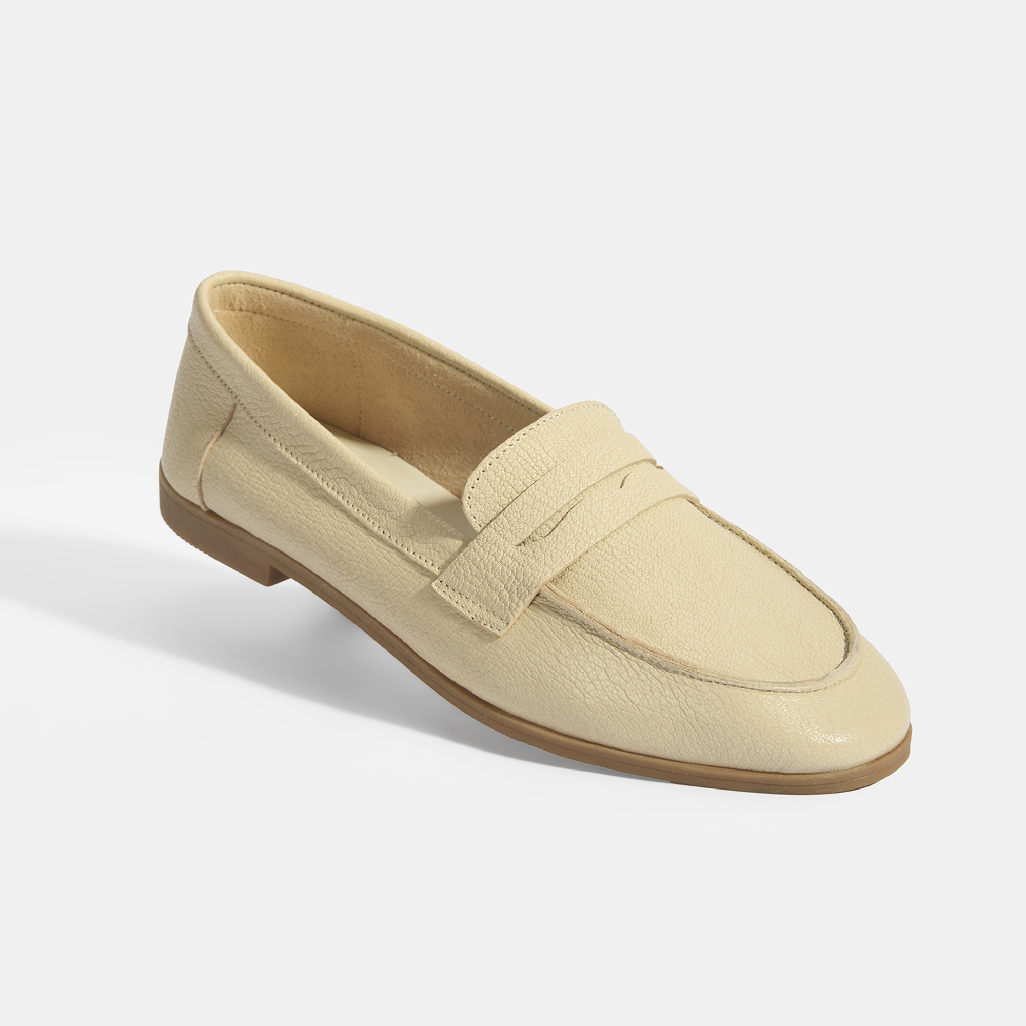 Kadın Bej Slip-On Deri Loafer