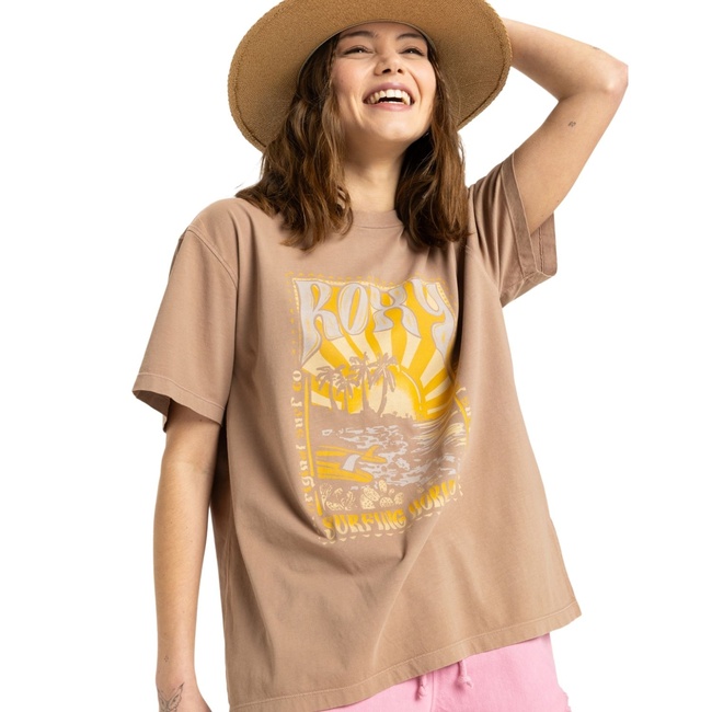  Roxy Sunnyoversize Enzyme Wash Kadın Kahverengi Tişört